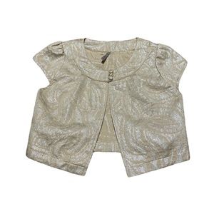Y2K A’Gaci Cardigan Womens S Gold Short Sleeve Casual Layering Metallic Crop Top